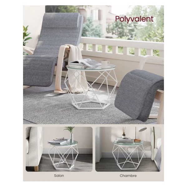 2 Tables basses rondes plateau amovible transparent blanc Table de Salon Tendance