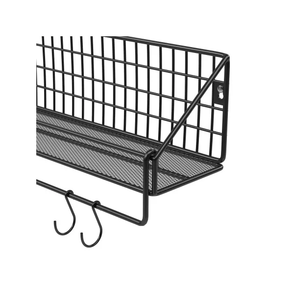 2 Étagères Murale Métal Noir Grille Etagère Cuisine Industrielle 10 Crochets