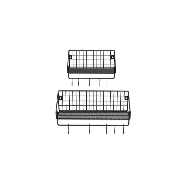 2 Étagères Murale Métal Noir Grille Etagère Cuisine Industrielle 10 Crochets