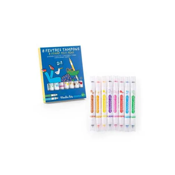 8 feutres tampons 2 en 1 Les Loufoques - Moulin Roty