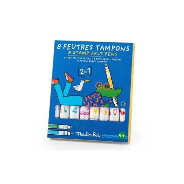8 feutres tampons 2 en 1 Les Loufoques - Moulin Roty