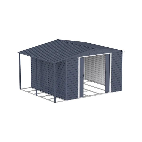 Abri de Jardin Métal ALPINE Anthracite 9,75m² + Kit Fondation + Appenti