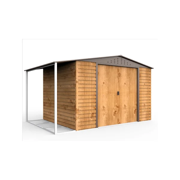 Abri de Jardin Métal ALPINE Imitation Bois 7,81m² + Kit Fondation + Appenti