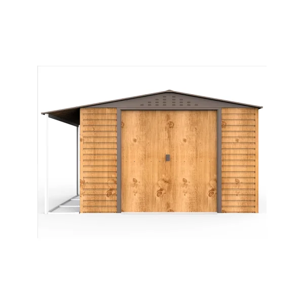 Abri de Jardin Métal ALPINE Imitation Bois 7,81m² + Kit Fondation + Appenti