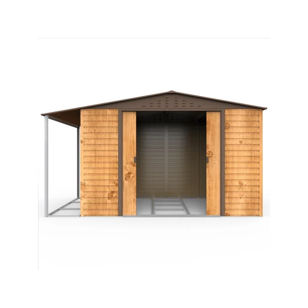 Abri de Jardin Métal ALPINE Imitation Bois 7,81m² + Kit Fondation + Appenti