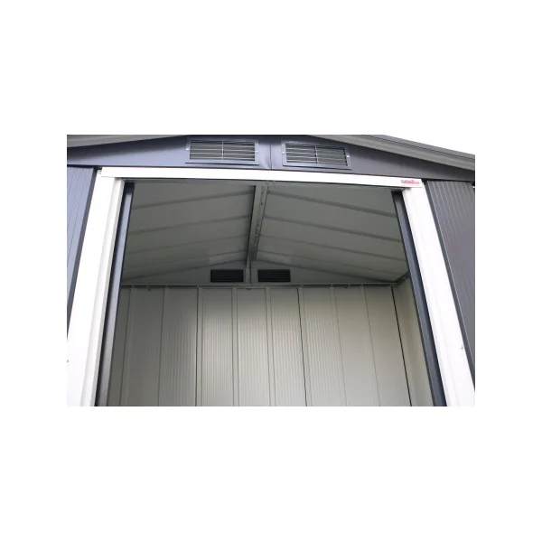 Abri de Jardin Métal Anthracite 2,46 m² + Kit Ancrage Abri Métallique Stockage Bois Outillage