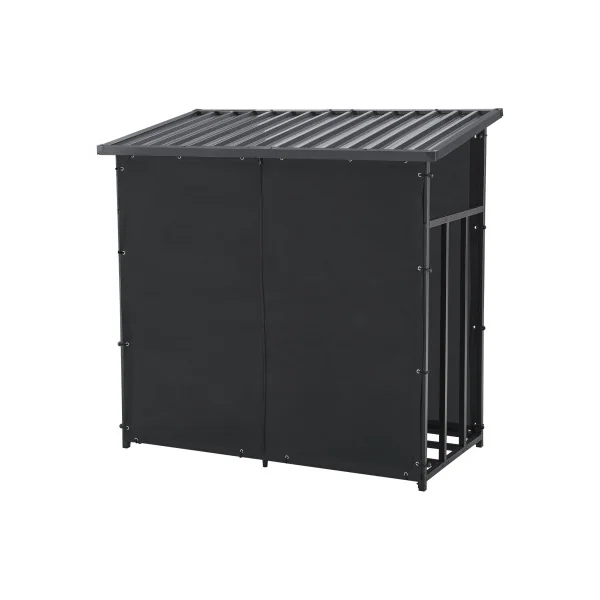 Abri-Bûches Extérieur en Acier Noir avec Housse 143 x 70 x 145 cm Bucher de Jardin