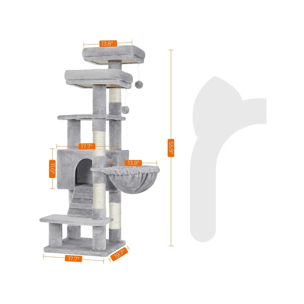 Arbre pour chat de 142 cm en gris clair Arbre Chat Moderne