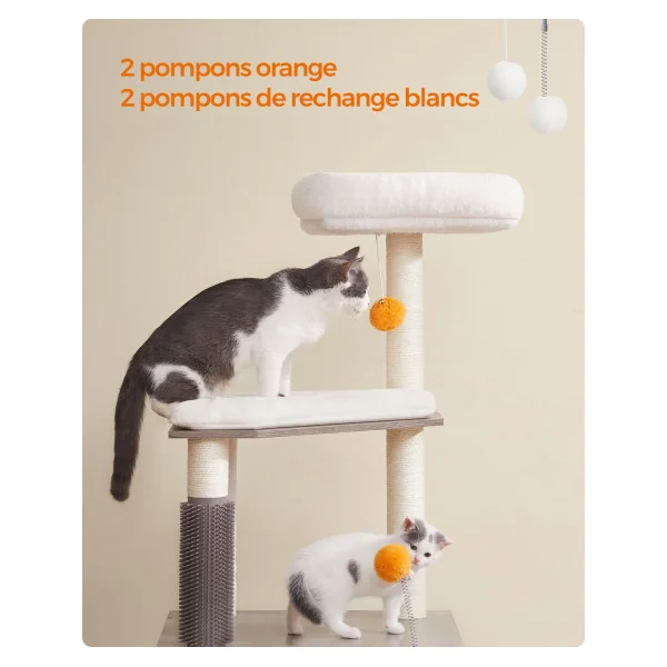 Arbre à Chat 134 cm avec Maison de Toilettes Grège pour Litière Niche pour Chat