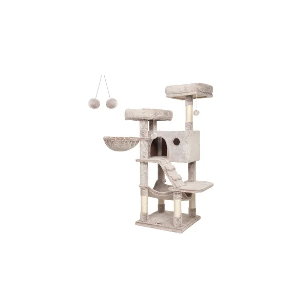 Arbre à Chat 135 cm Marron Clair Tour de Jeux avec Griffoir