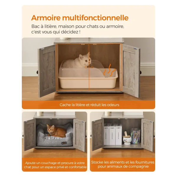 Arbre à Chat 140 cm avec Maison de Toilettes Grège