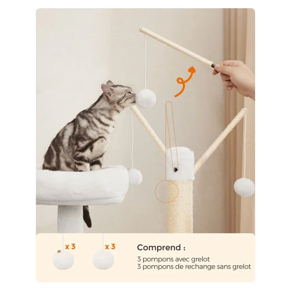 Arbre à Chat 140 cm avec Maison de Toilettes Grège