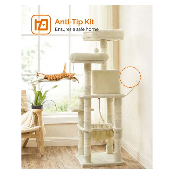 Arbre à Chat 143 cm Beige avec Niche