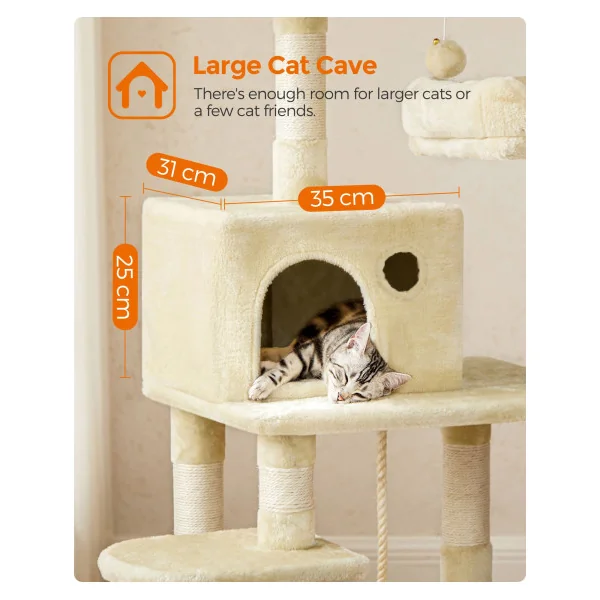 Arbre à Chat 143 cm Beige avec Niche