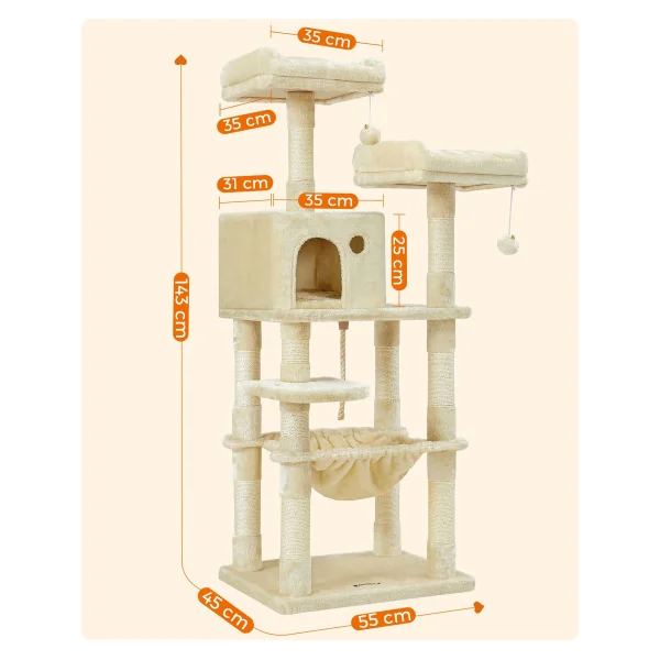 Arbre à Chat 143 cm Beige avec Niche