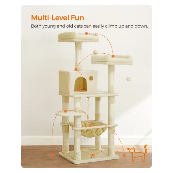 Arbre à Chat 143 cm Beige avec Niche