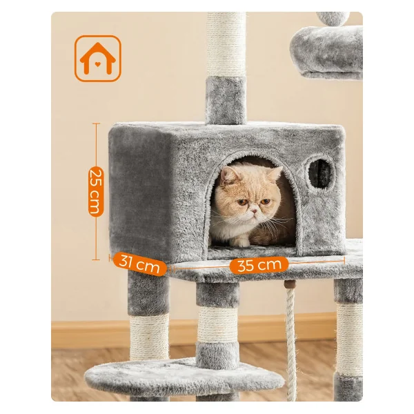 Arbre à Chat 143 cm Gris avec Niche Griffoir Chat Moderne