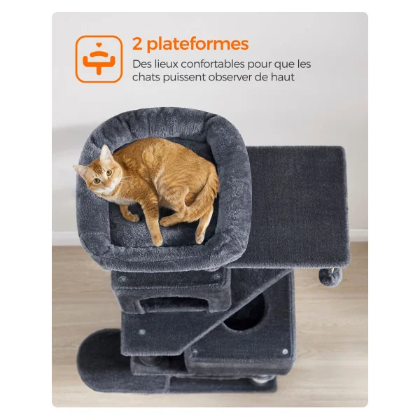 Arbre à Chat 155 cm Multi-Niveaux Gris Foncé Griffoir Chat avec Niche