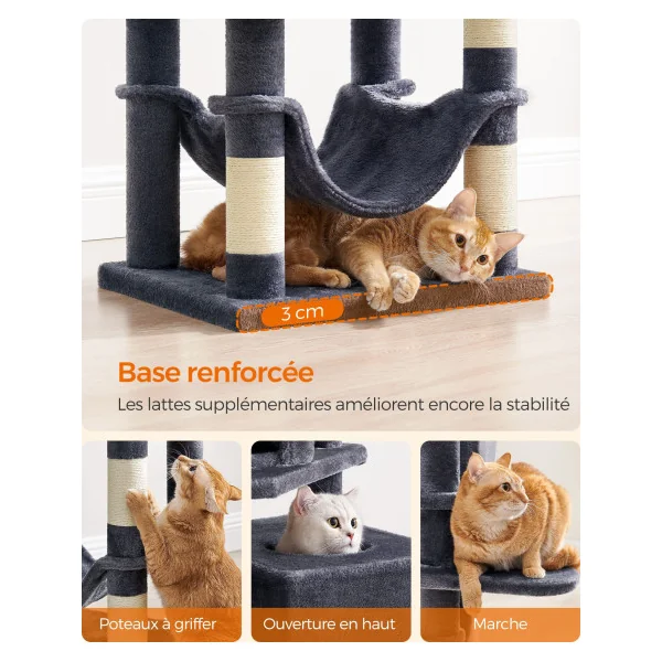 Arbre à Chat 155 cm Multi-Niveaux Gris Foncé Griffoir Chat avec Niche