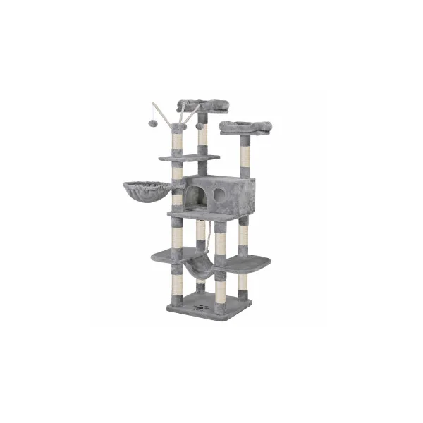 Arbre à Chat 164 cm Gris Clair Tour de Jeux Avec Niche Panier Griffoir
