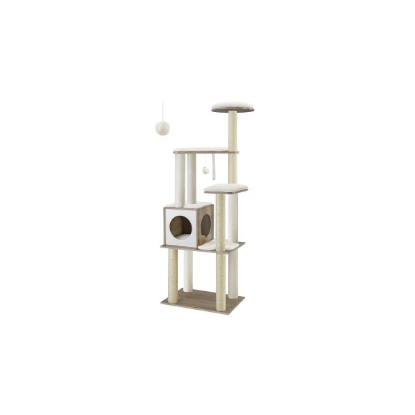 Arbre à Chat 165 cm Tour de Jeux Moderne 9 Griffoirs Grège Chiné
