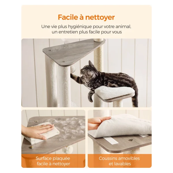 Arbre à Chat 165 cm Tour de Jeux Moderne 9 Griffoirs Grège Chiné