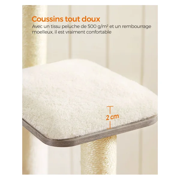 Arbre à Chat 165 cm Tour de Jeux Moderne 9 Griffoirs Grège Chiné