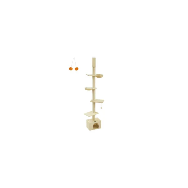 Arbre à Chat Beige Réglable du Sol au Plafond 231-291 cm Beige