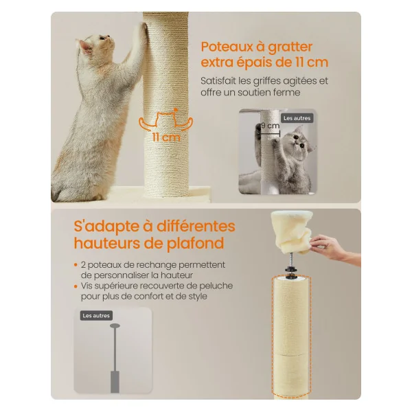 Arbre à Chat Beige Réglable du Sol au Plafond 231-291 cm Beige