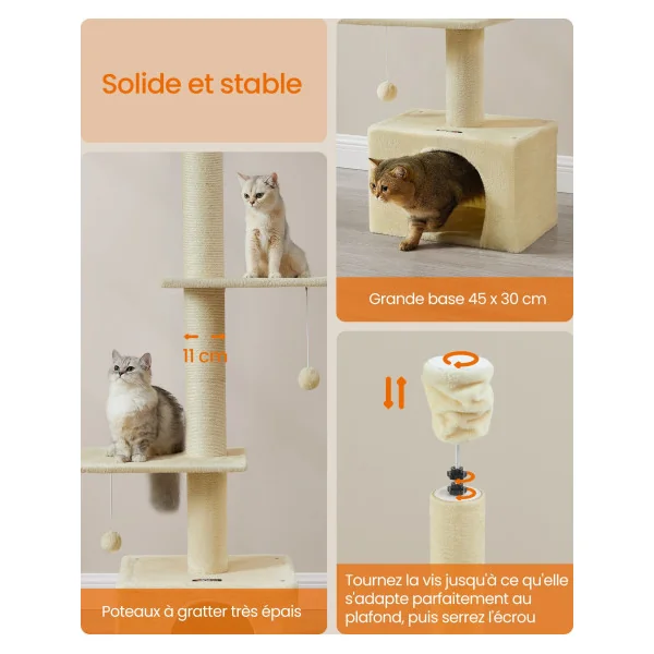 Arbre à Chat Beige Réglable du Sol au Plafond 231-291 cm Beige