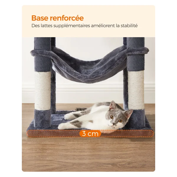 Arbre à Chat Gris Anthracite 143 cm Tour de Jeu Félins avec Niche Hamac Plate forme