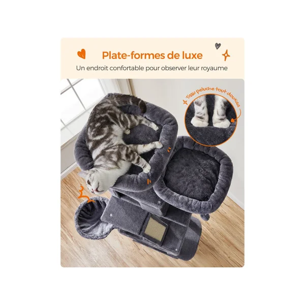 Arbre à Chat Multi-Niveaux 206 cm Tour de Jeu Chaton Gris