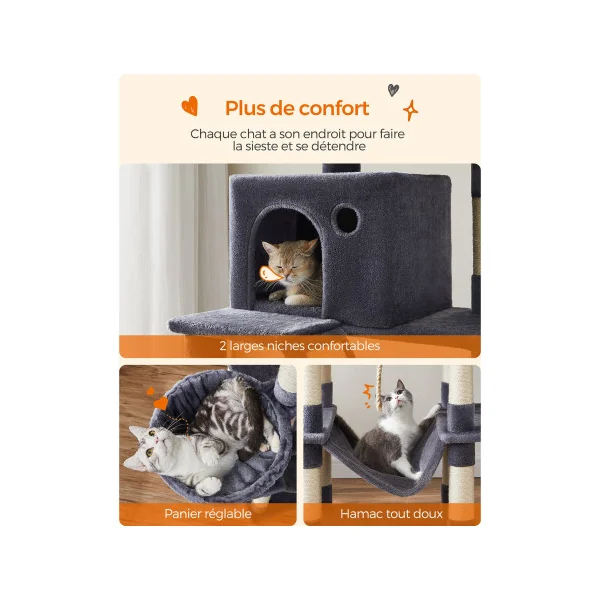 Arbre à Chat Multi-Niveaux 206 cm Tour de Jeu Chaton Gris