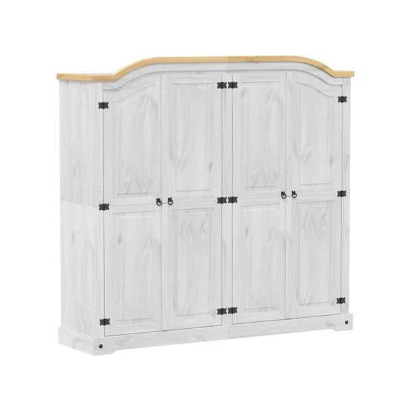 Armoire 4 portes Pin Massif Blanc avec Penderie Garde-robe Chambre 186 cm