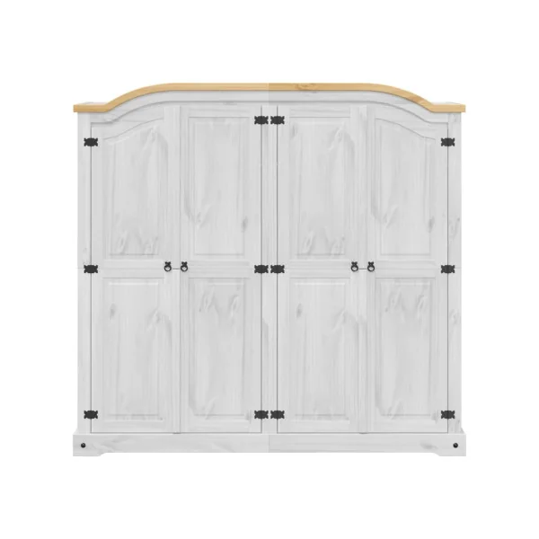 Armoire 4 portes Pin Massif Blanc avec Penderie Garde-robe Chambre 186 cm