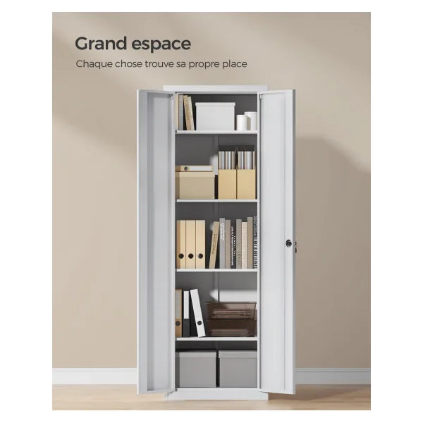 Armoire Acier Bureau Meuble de Rangement en Métal Avec 5 Etagères Gris