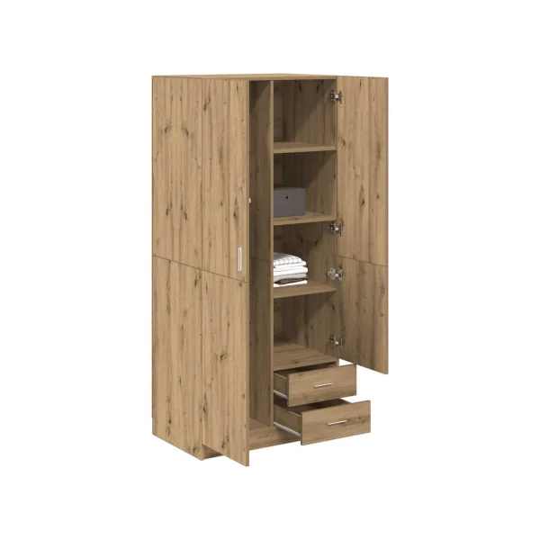 Armoire avec Penderie 2 portes 2 Tiroirs Chêne 180 cm