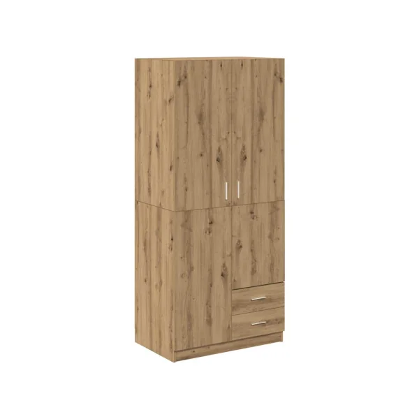 Armoire avec Penderie 2 portes 2 Tiroirs Chêne 180 cm