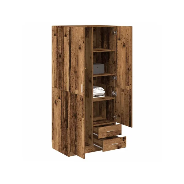 Armoire avec Penderie 2 portes 2 Tiroirs Vieux Bois 180 cm