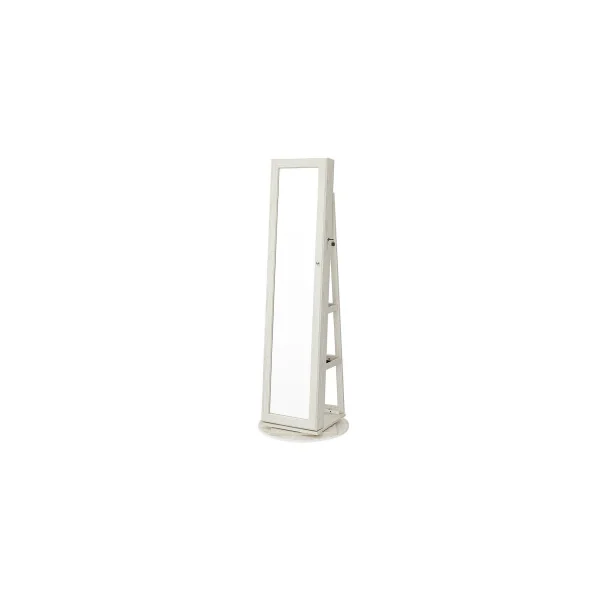 Armoire Bijoux Pivotante 360° Blanc Boisé Grand Miroir Organisateur de Bijoux