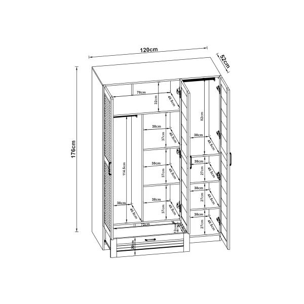 Armoire Blanche avec Penderie 1 Etagères 1 Tiroir 120 x 52 x 176 cm