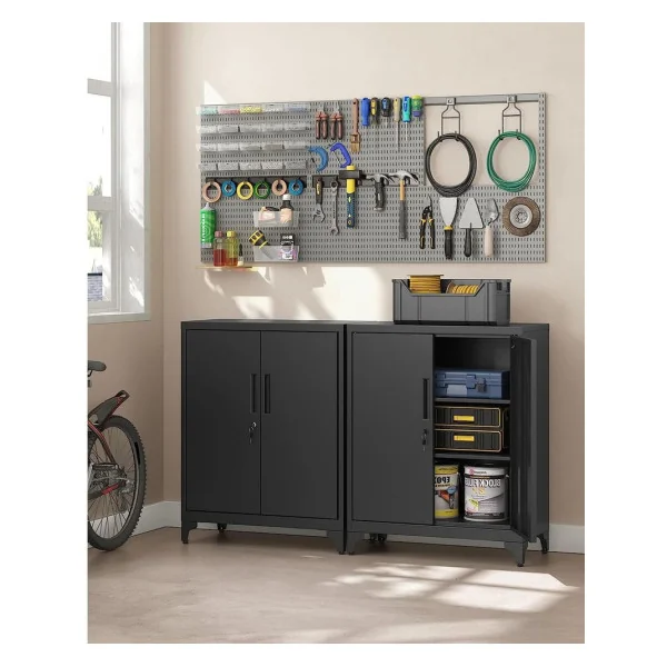 Armoire de Bureau en Acier Verrouillable Noir Placard Polyvalent Armoire de Bureau Rangement Classeur