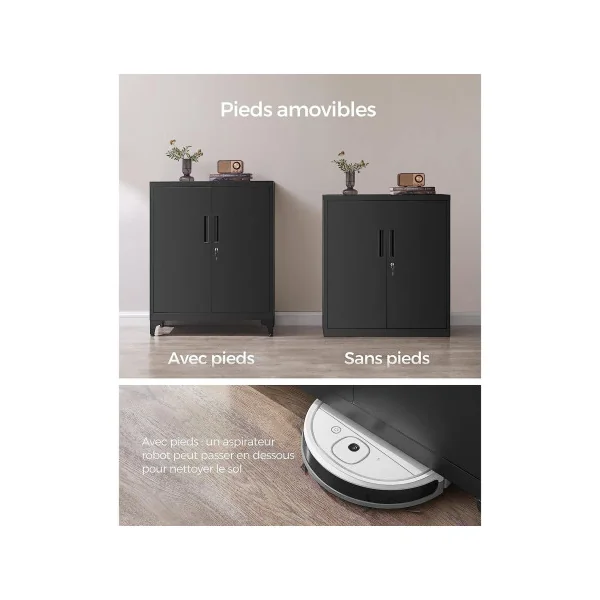 Armoire de Bureau en Acier Verrouillable Noir Placard Polyvalent Armoire de Bureau Rangement Classeur