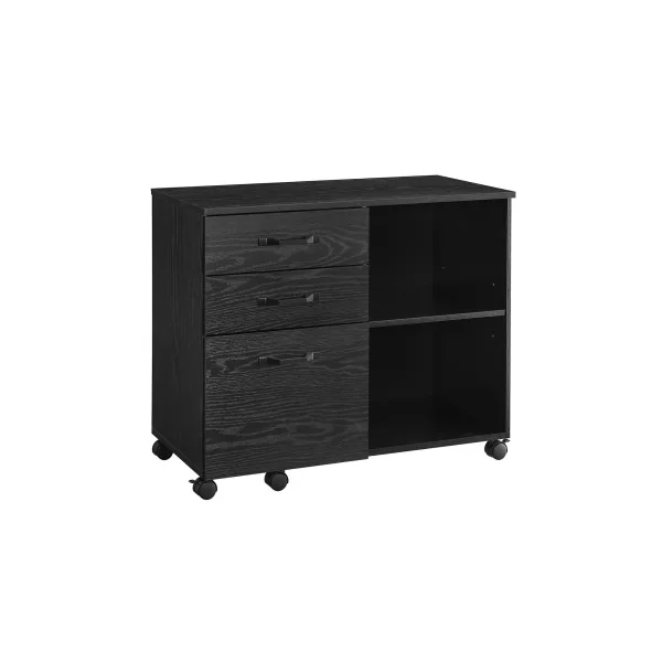 Armoire de Bureau à Fichiers Caisson de Bureau Mobile avec 3 Tiroirs Noir Boisé