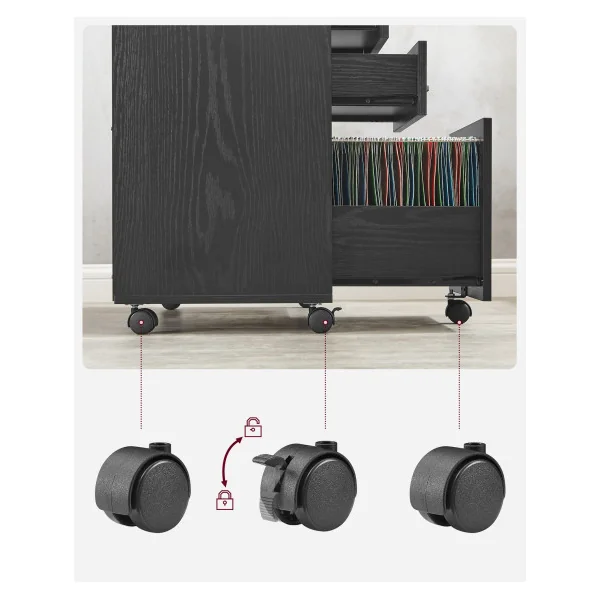 Armoire de Bureau à Fichiers Caisson de Bureau Mobile avec 3 Tiroirs Noir Boisé