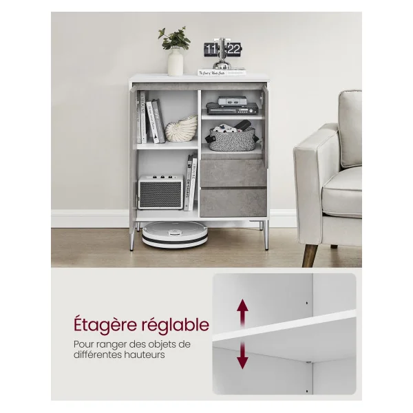 Armoire de Rangement 2 Tiroirs en Béton Gris Buffet de Salon