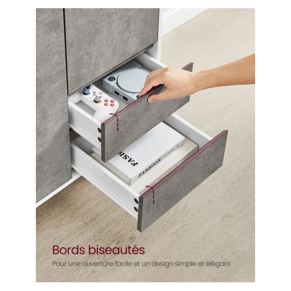 Armoire de Rangement 2 Tiroirs en Béton Gris Buffet de Salon