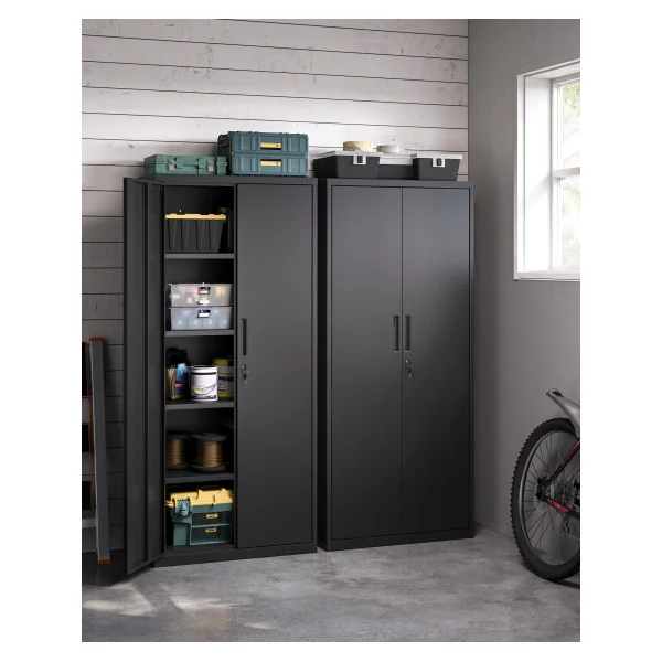 Armoire de Rangement en Acier Placard de Bureau Métal avec 4 Etagères Réglables Noir