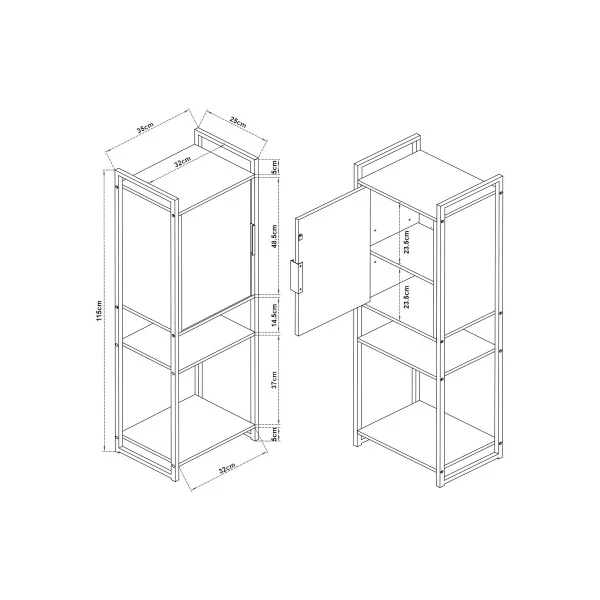 Armoire de Salle de Bain 35 x 25 x 115 cm Effet Noyer Colonne Salle de Bain Industrielle