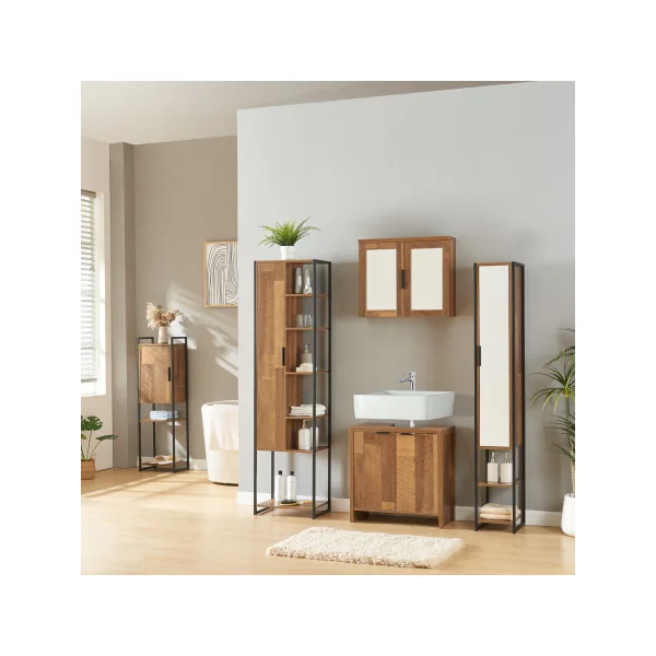 Armoire de Salle de Bain 35 x 25 x 115 cm Effet Noyer Colonne Salle de Bain Industrielle